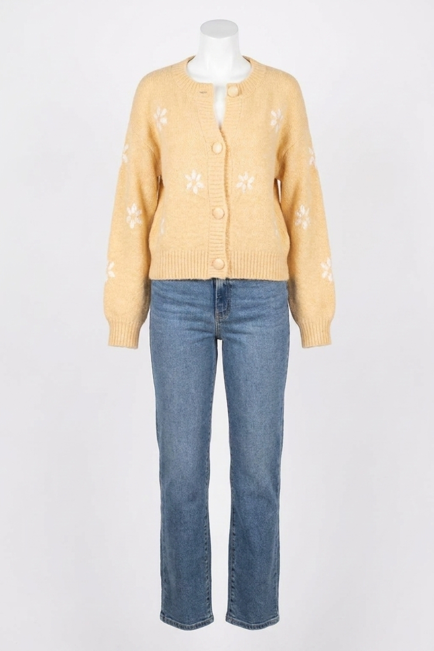 NEW BIBI darlin daisy knit cardigan in light caramel